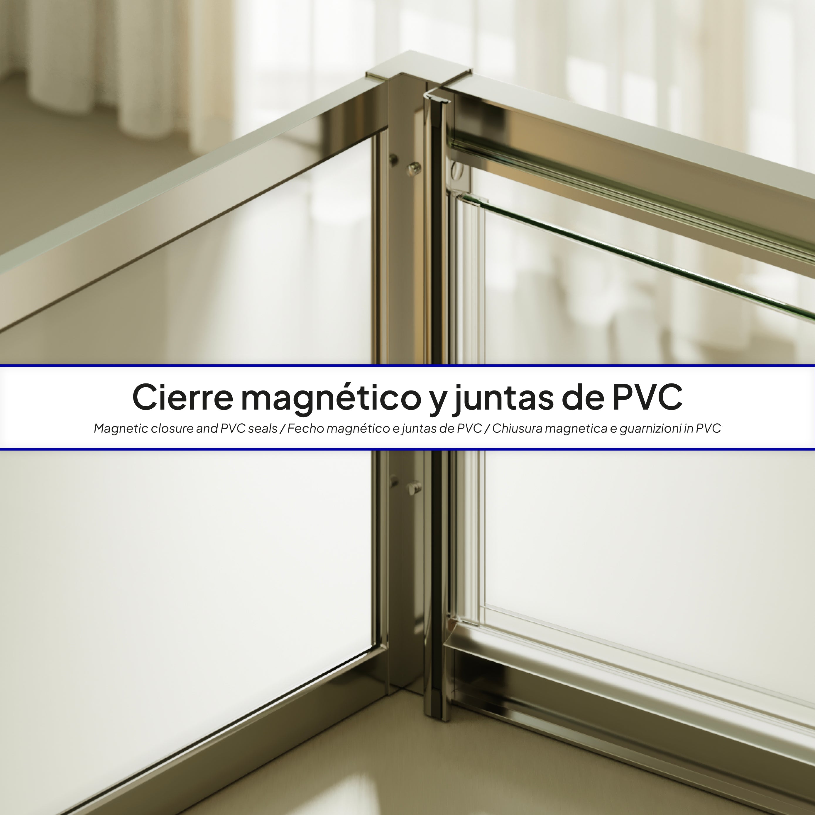 ISADORA - Cabine de duche de entrada frontal com portas articuladas em vidro temperado e perfis cromados