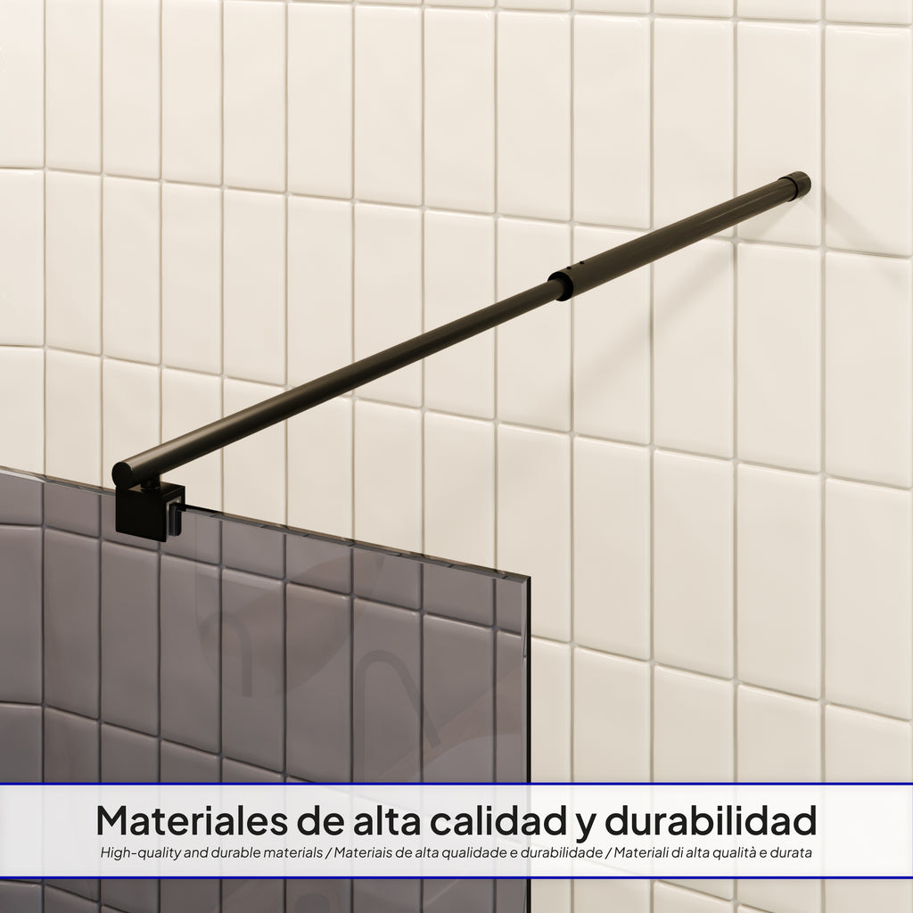 OLIVIA - Painel de Duche Walk-In em Vidro Escuro 10mm com Perfil e Barra Estabilizadora Preto