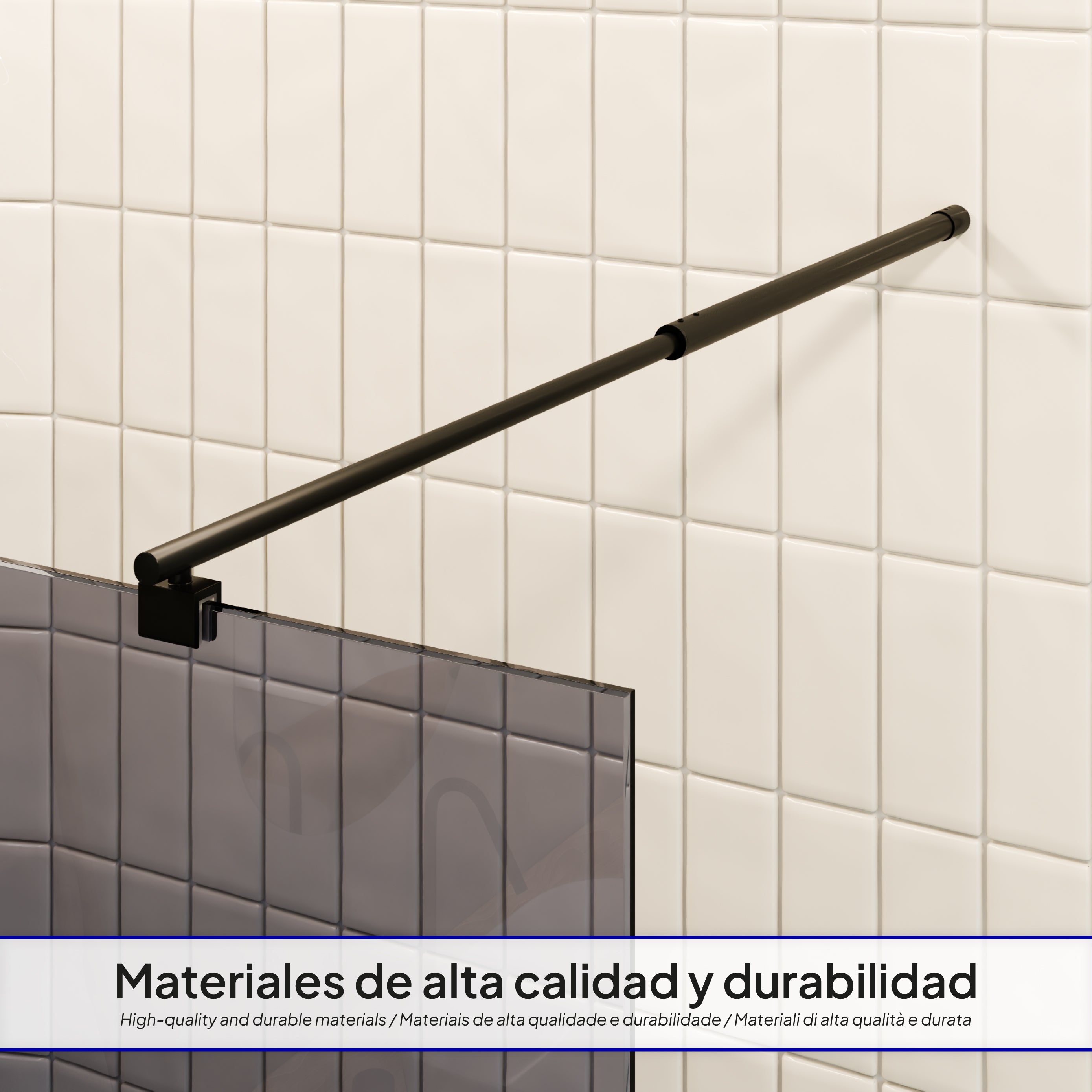 OLIVIA - Painel de Duche Walk-In em Vidro Escuro 10mm com Perfil e Barra Estabilizadora Preto