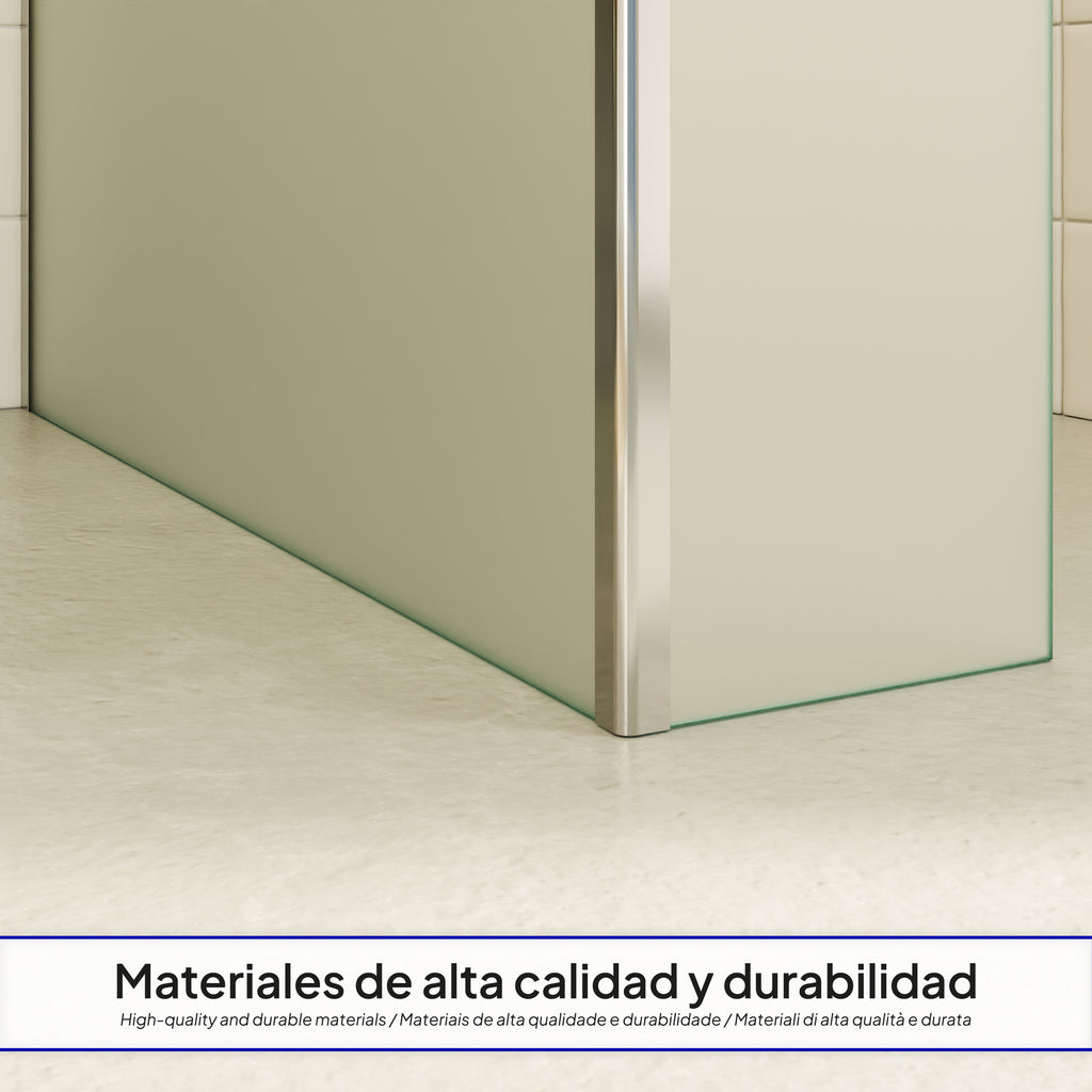 FIONA - Painel de Duche Walk-In com Painel Lateral Fixo 40 cm a 90º em Vidro Satinado 10mm com Perfil e Barra Estabilizadora Cromado