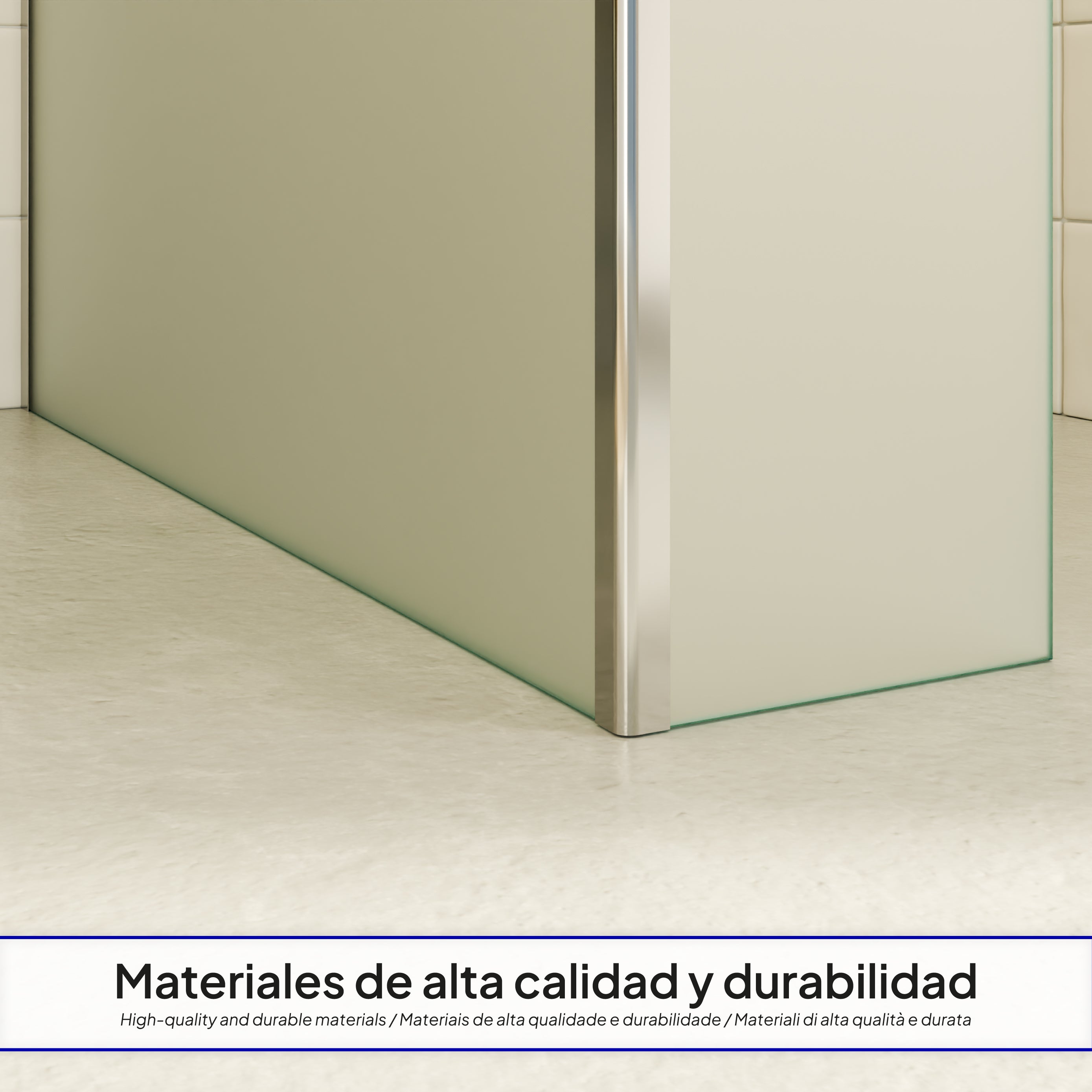 FIONA - Painel de Duche Walk-In com Painel Lateral Fixo 40 cm a 90º em Vidro Satinado 10mm com Perfil e Barra Estabilizadora Cromado