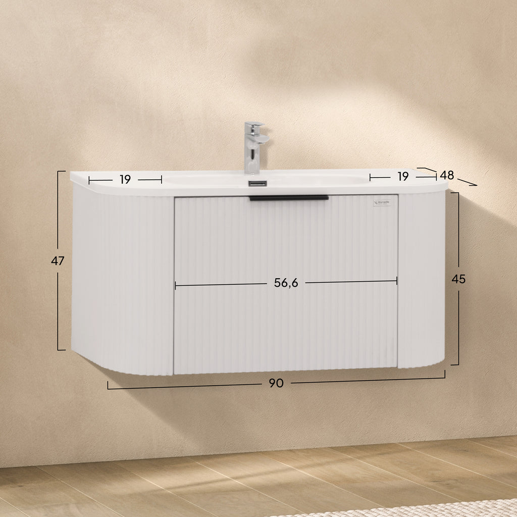 Maia Plus – Móvel de Lavatório Suspenso com Gavetas Soft-Close | 90 cm