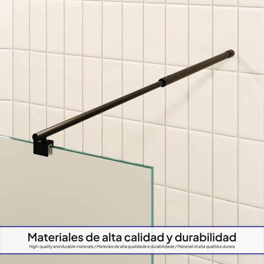 OLIVIA - Painel de Duche Walk-In em Vidro Fosco 10mm com Perfil e Barra Estabilizadora Preto