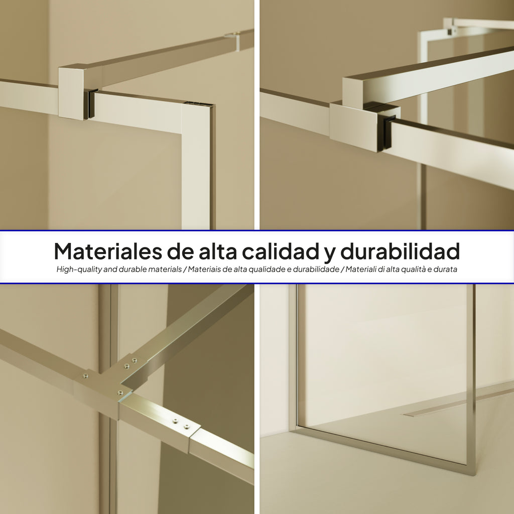 GIANNA – Painel de Duche Walk-In com 2 Painéis em Vidro Temperado e Perfil Cromado com Barra Estabilizadora