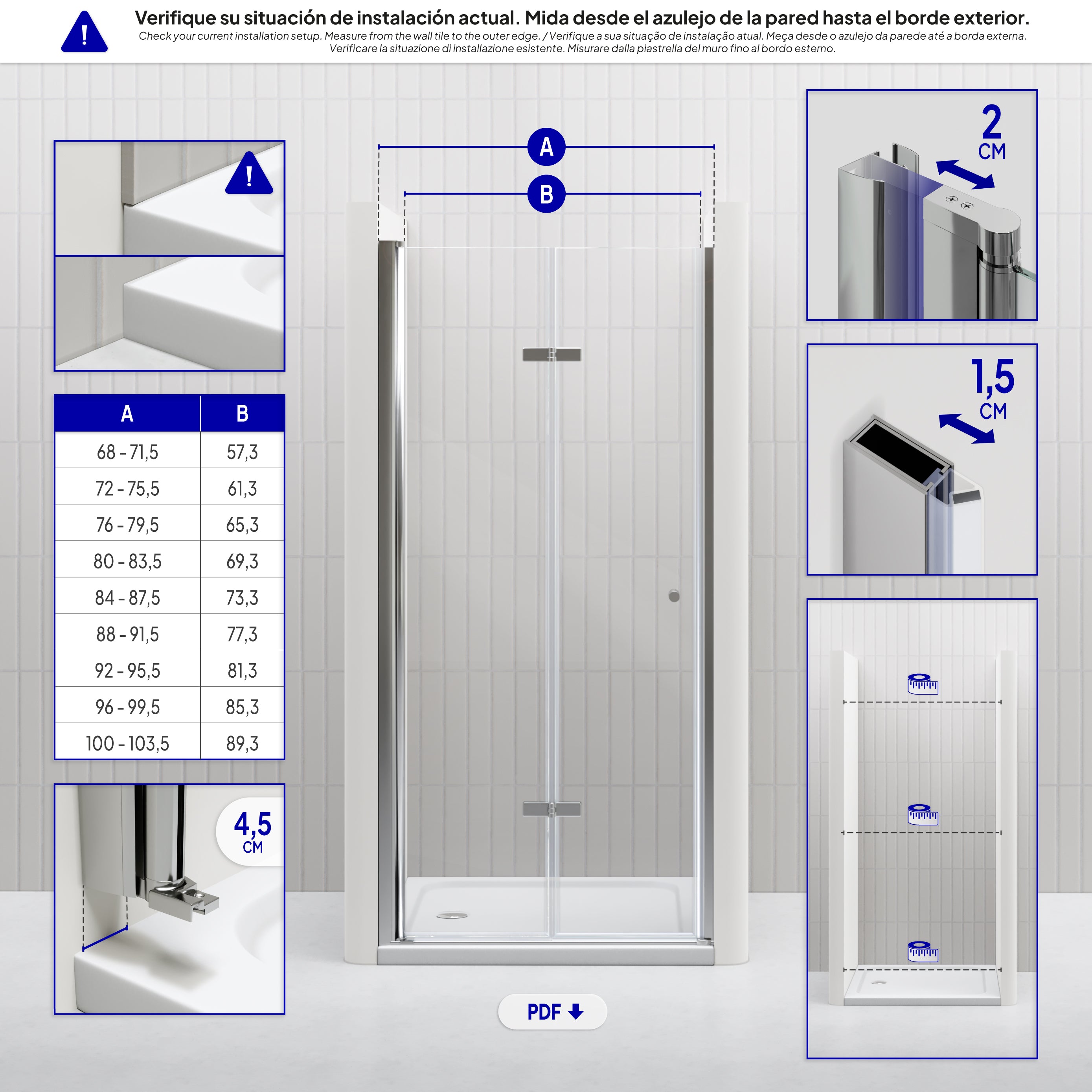 MILA - Porta dobrável em vidro temperado de 6 mm - Vários tamanhos