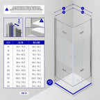EMMA - Cabine de Duche (70-120 cm x 180-190 cm) com Vidro Meio Fosco 6mm - Entrada de Canto, Portas articuladas e Perfis em Inox