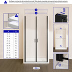 STELLA - Porta de duche com portas batentes em vidro temperado e perfis pretos