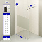 OLIVIA - Painel de Duche Walk-In em Vidro Meio Fosco 10mm com Perfil e Barra Estabilizadora Preto