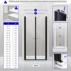 LIMA - Frontal de duche em vidro temperado transparente de 6 mm, portas batentes e perfis pretos