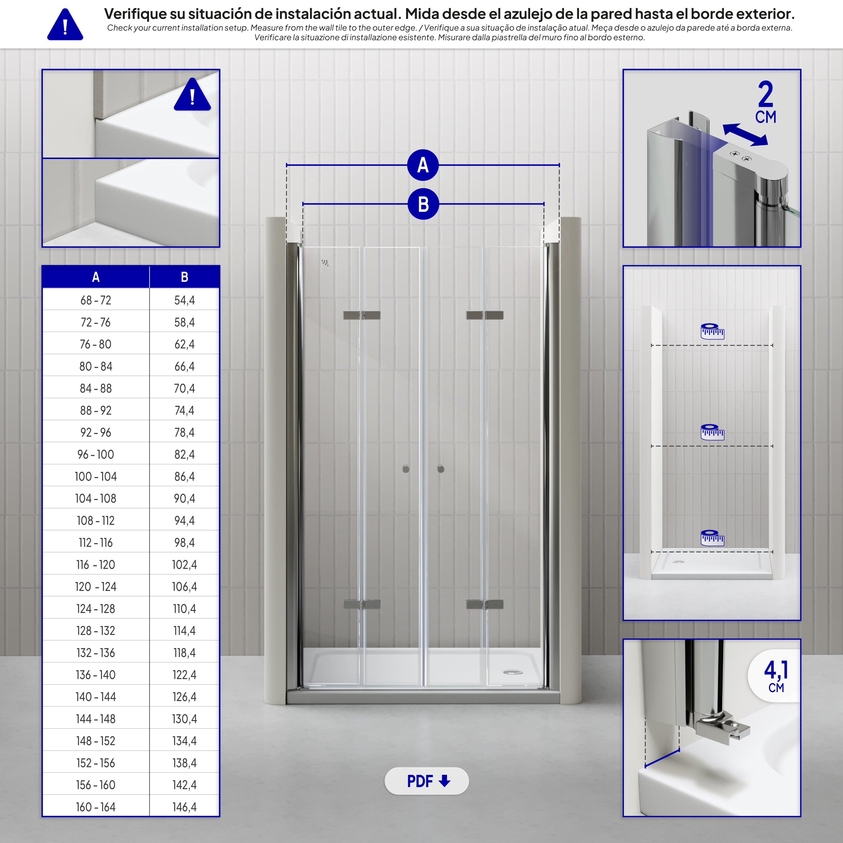 LENA - Frontal de duche com portas dobráveis em vidro temperado