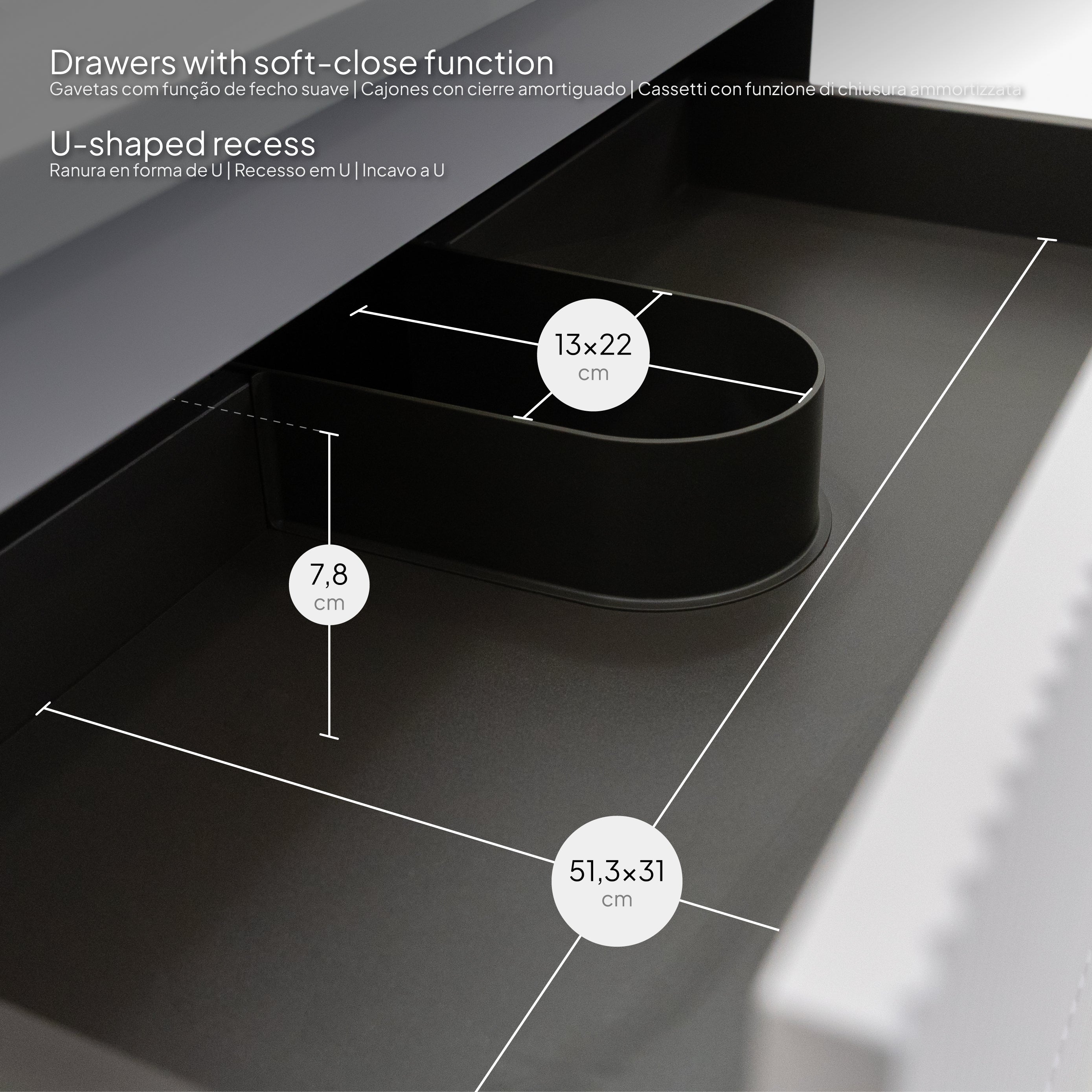 Tália – Móvel de Lavatório Suspenso com Gavetas Soft-Close | Vários Tamanhos e Cores