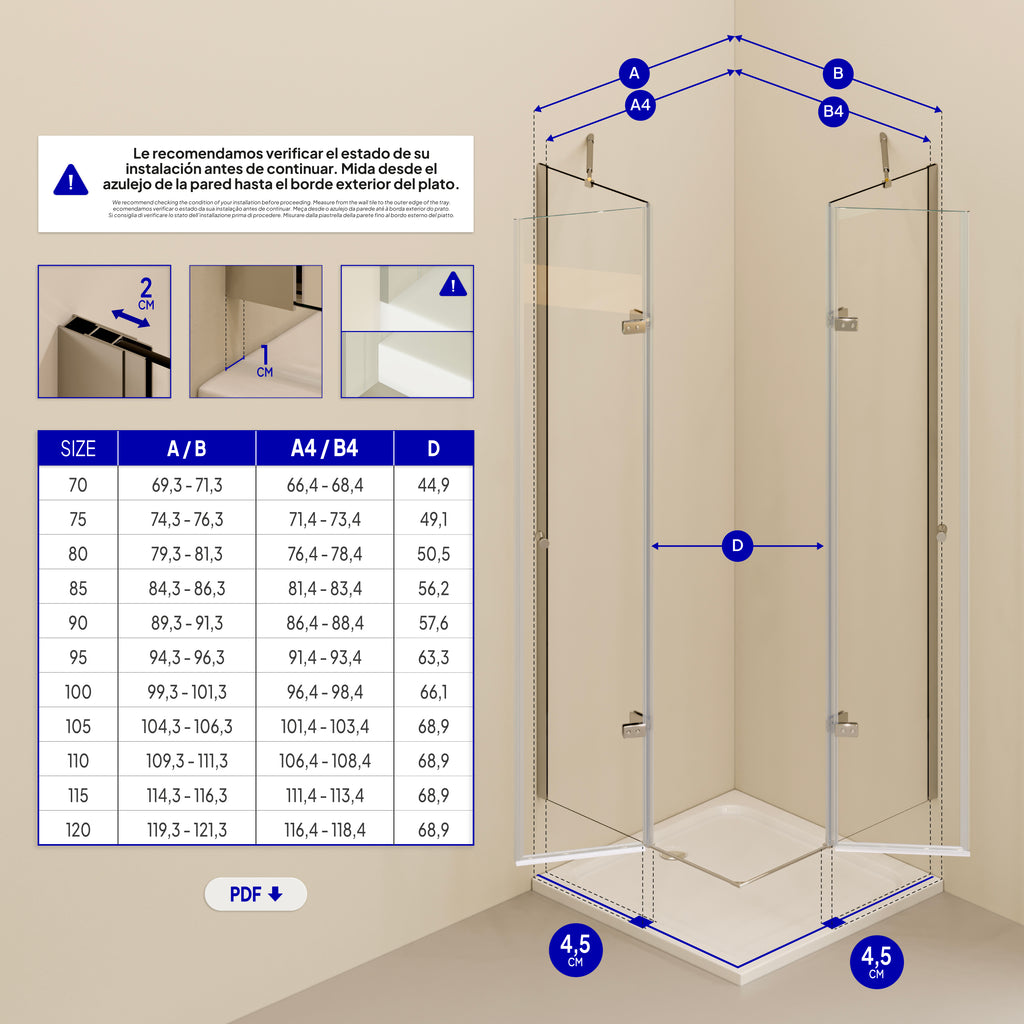 ALICE - Cabine de duche com portas articuladas em vidro temperado meio fosco