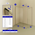 GIANNA – Painel de Duche Walk-In com 2 Painéis em Vidro Temperado e Perfil Cromado com Barra Estabilizadora