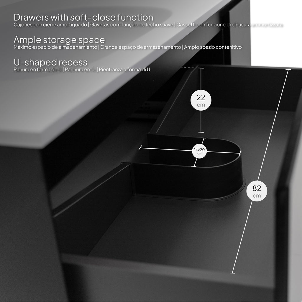 Dafne – Móvel de Lavatório Suspenso 120 cm em Preto Mate com Soft-Close