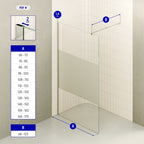 FIONA - Painel de Duche Walk-In em Vidro Meio Fosco 10mm com perfil e Barra Estabilizadora Cromado
