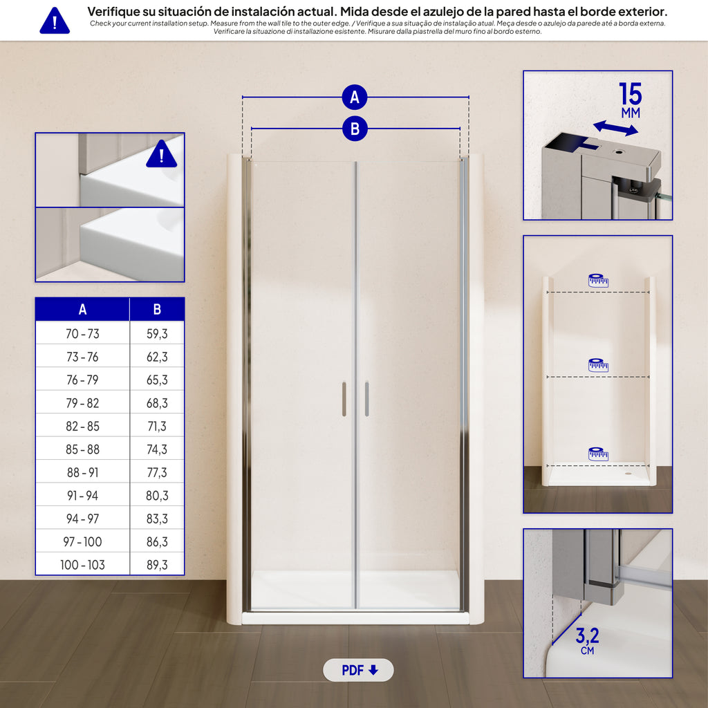 STELLA - Porta de duche com portas batentes em vidro temperado