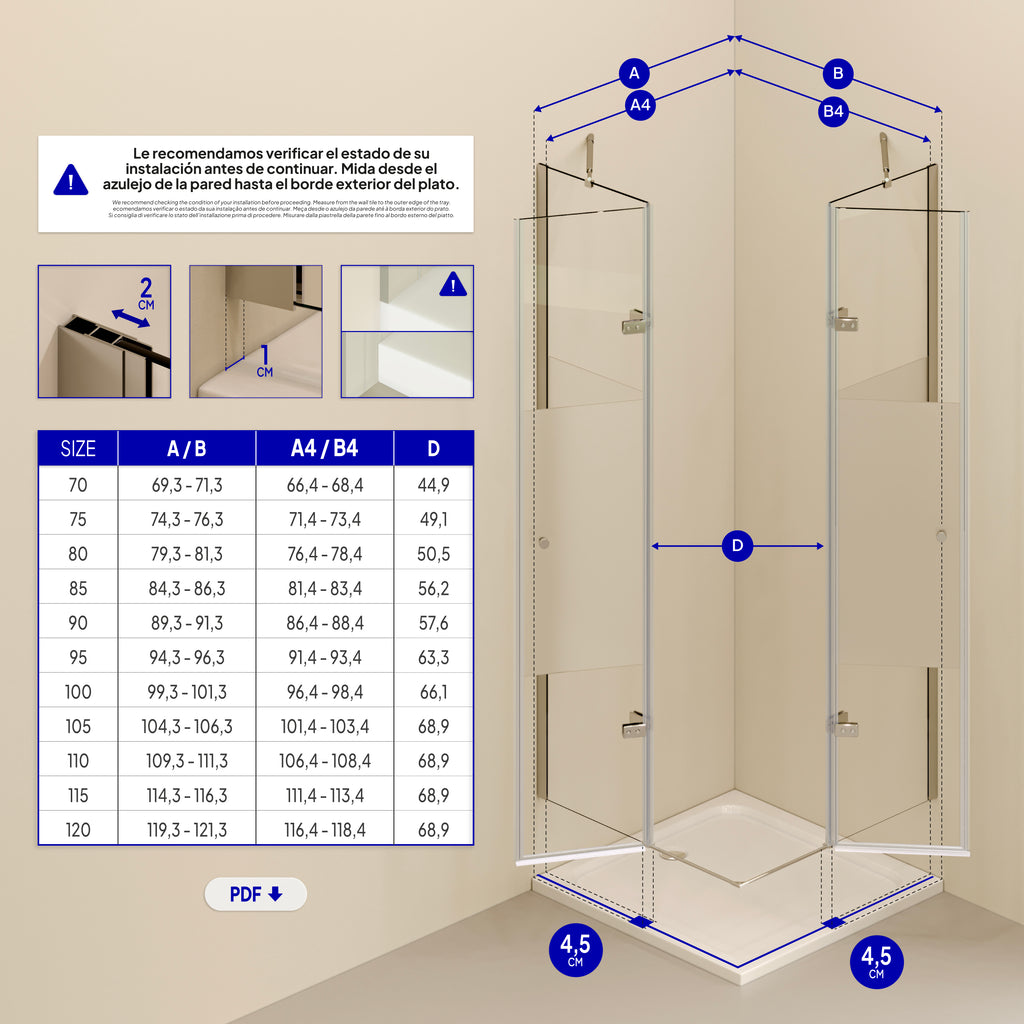 ALICE - Cabine de duche com portas articuladas em vidro temperado meio fosco