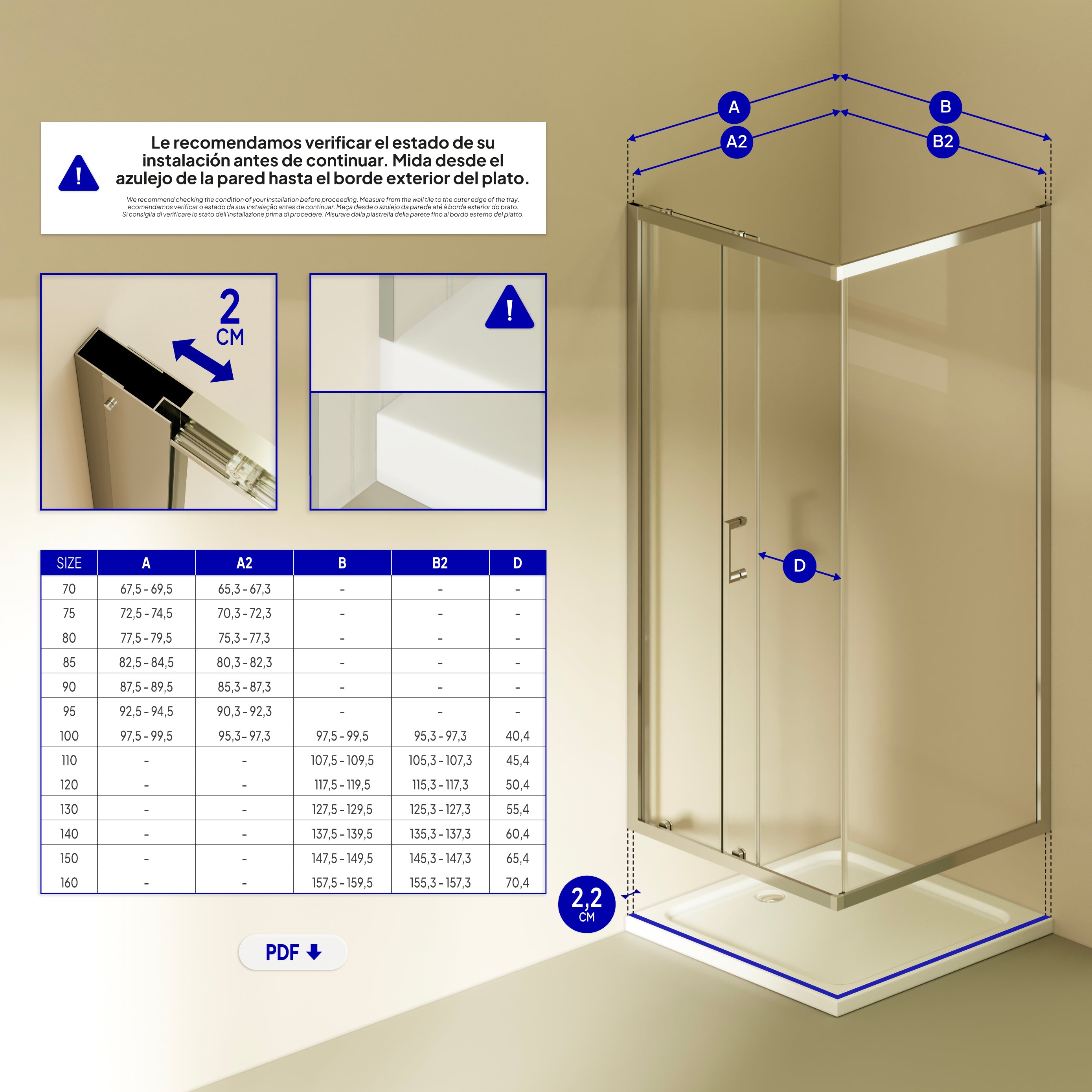 DORA - Cabine de duche com portas de correr em vidro temperado