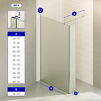 FIONA - Painel de Duche Walk-In com Painel Lateral Fixo 40 cm a 90º em Vidro Satinado 10mm com Perfil e Barra Estabilizadora Cromado