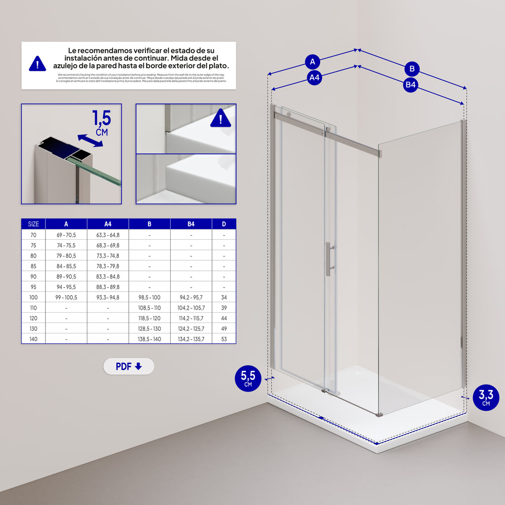 VIOLA - Cabine de duche com porta de correr em vidro temperado de 8mm com altura de 200cm