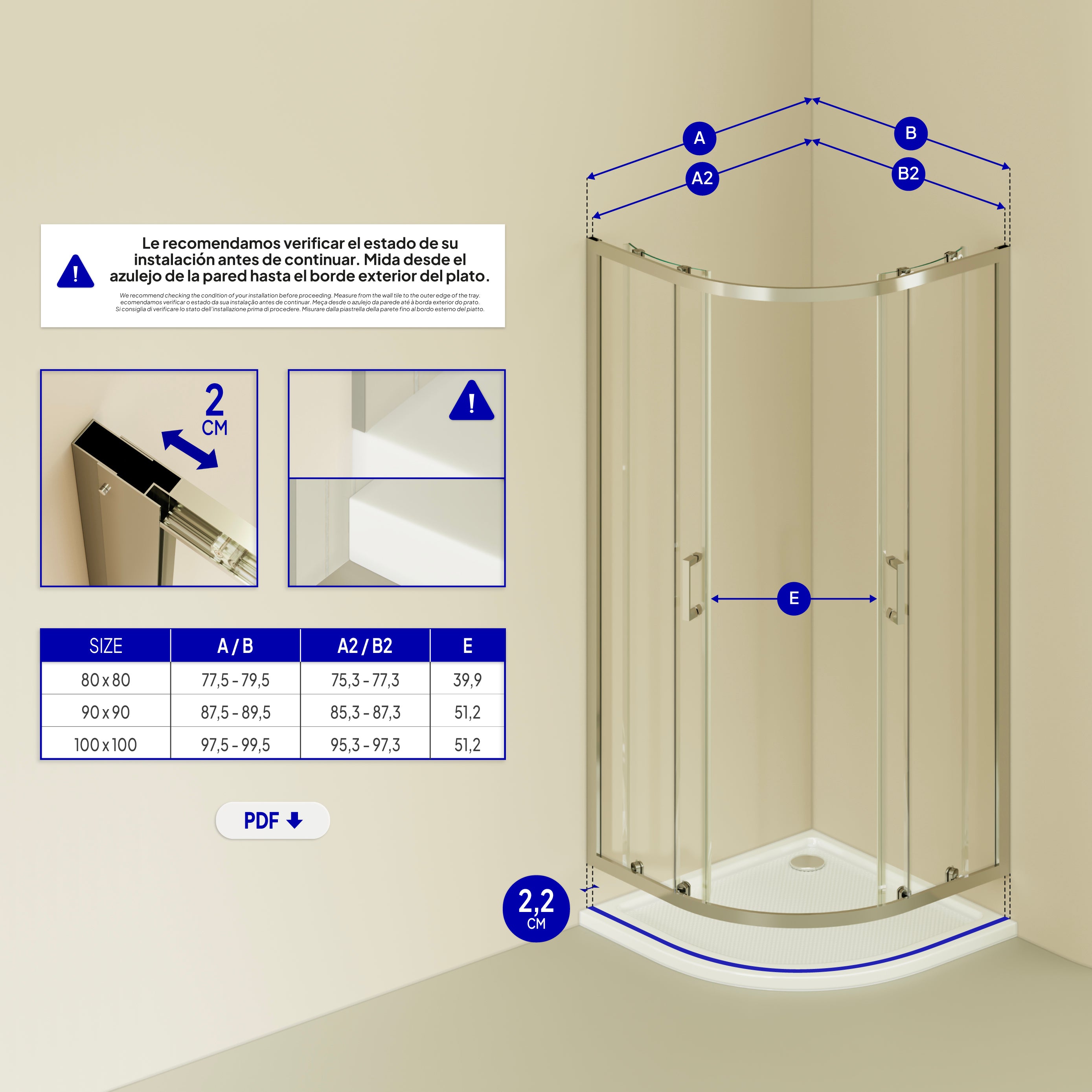 ELLA - Cabine de duche de quadrante em vidro transparente , portas deslizantes e perfis em aluminio