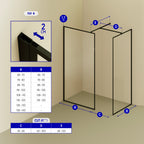 GIANNA – Painel de Duche Walk-In com 2 Painéis em Vidro Temperado e Perfil Preto com Barra Estabilizadora