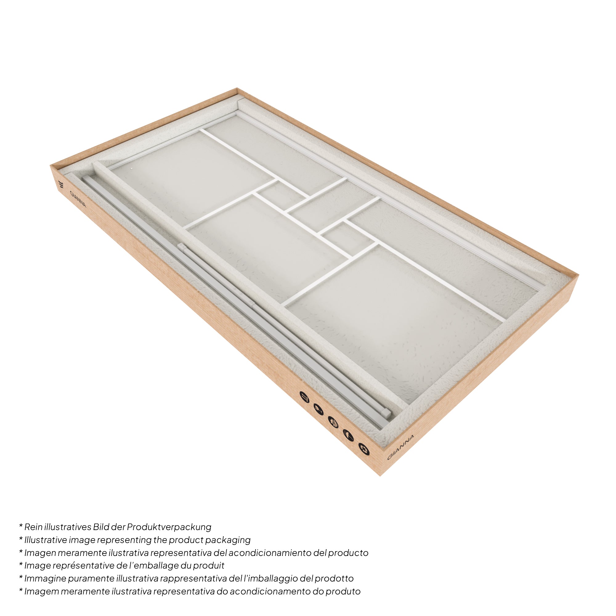 GIANNA - Painel de Duche Walk-In em Vidro Temperado c/ Blocos, Perfil Branco e Barra Estabilizadora