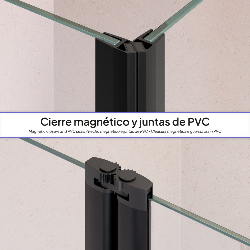 ALINA - Cabine de duche de entrada de canto com portas dobráveis em vidro temperado e perfis pretos