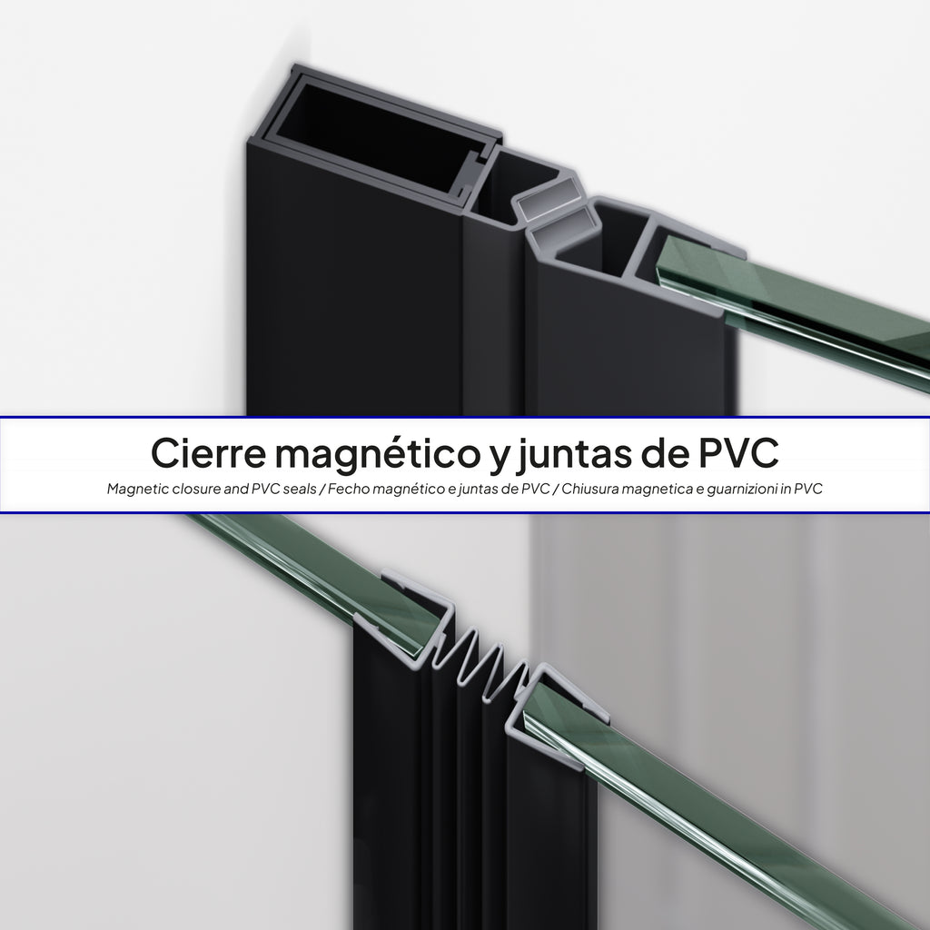 MILA - Porta dobrável em vidro temperado de 6mm com perfis pretos - Vários Tamanhos