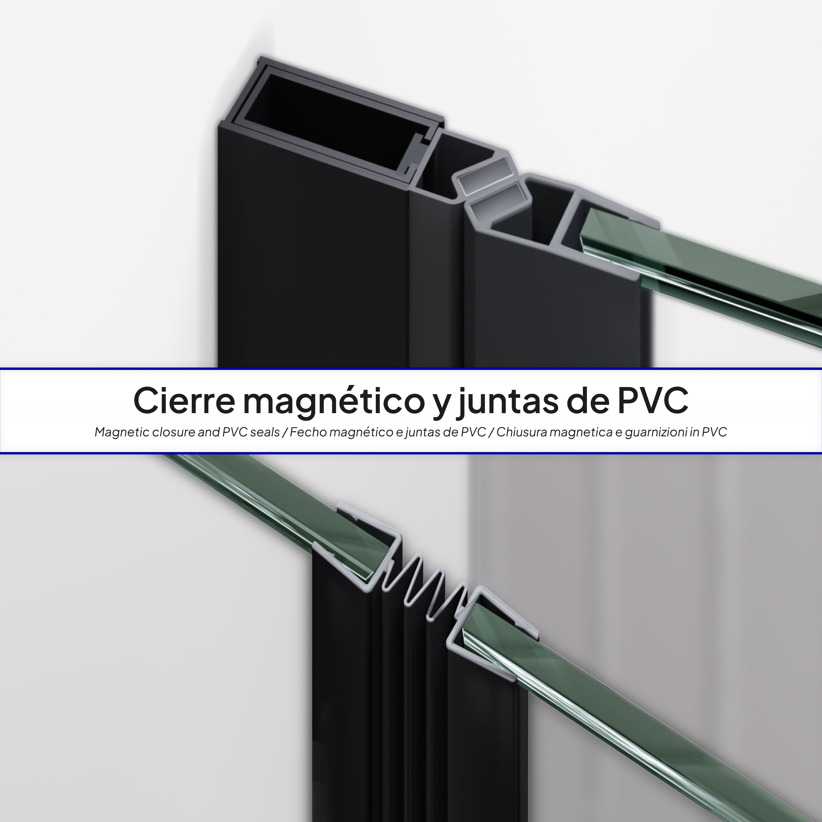 MILA - Porta dobrável em vidro temperado de 6mm com perfis pretos - Vários Tamanhos