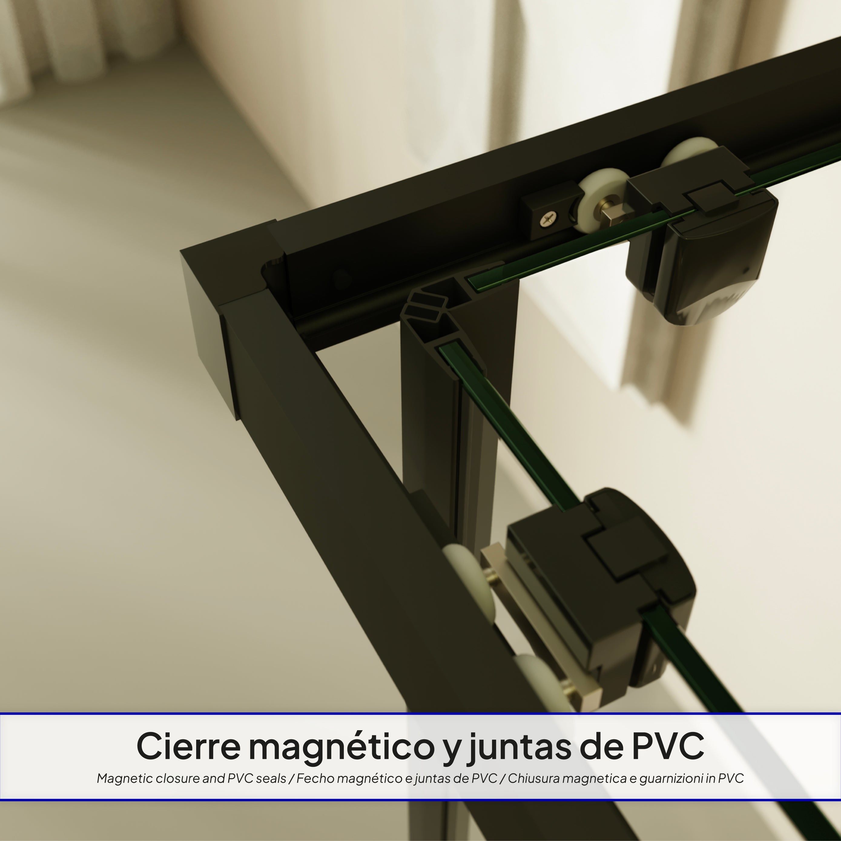 DIANA - Cabine de duche de entrada de canto portas de correr em vidro temperado e perfis pretos