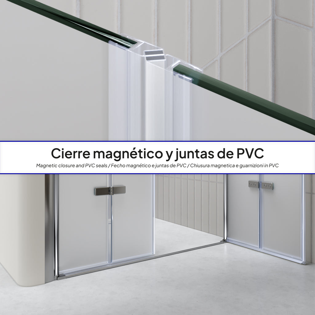 LENA - Frontal de duche com portas dobráveis em vidro temperado fosco