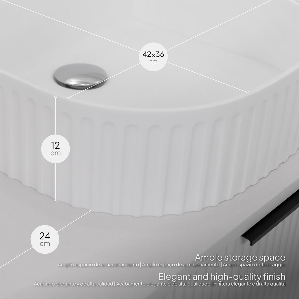 Maia – Móvel de Lavatório Suspenso com Gavetas Soft-Close | 90 cm | Branco Acanalado