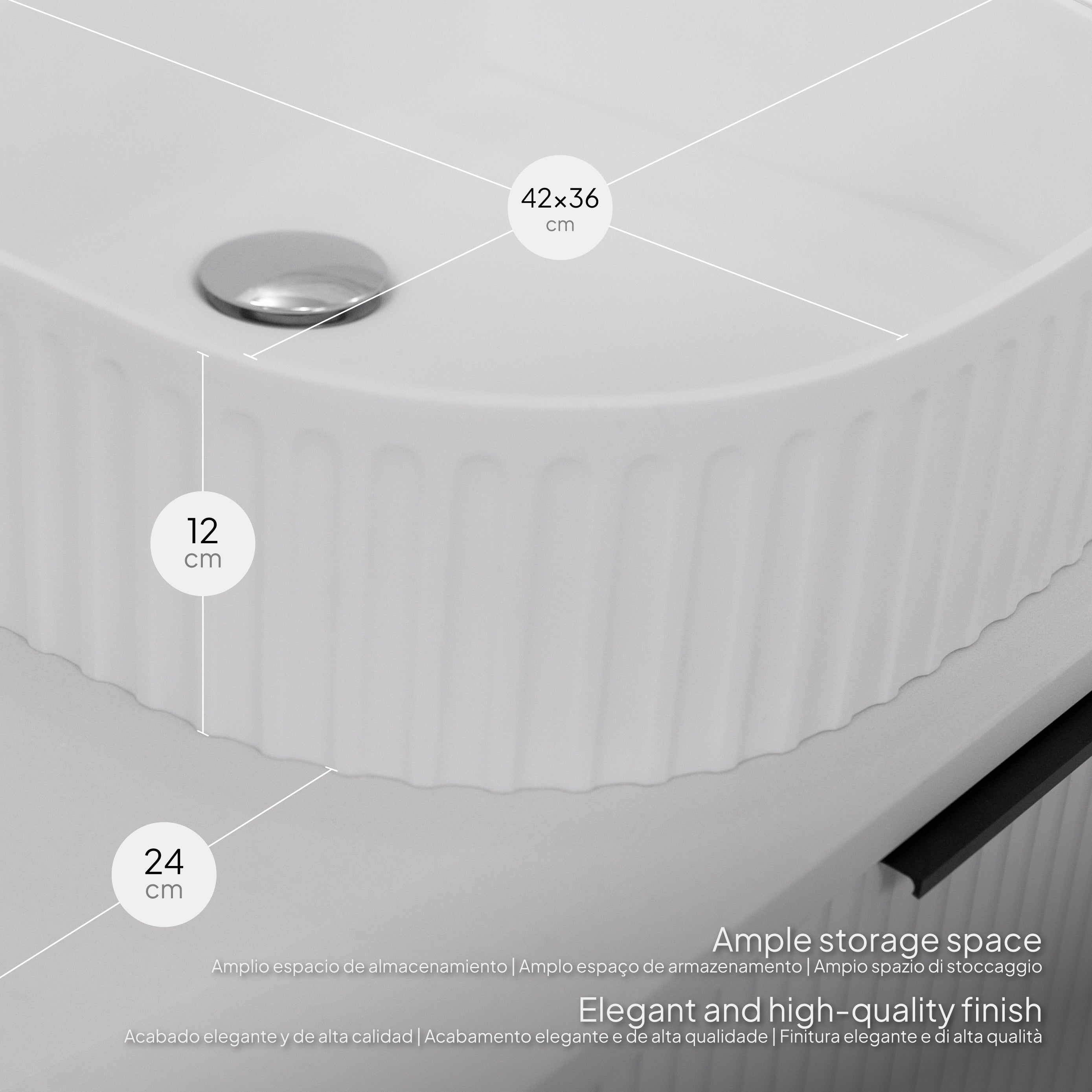 Maia – Móvel de Lavatório Suspenso com Gavetas Soft-Close | 90 cm | Branco Acanalado