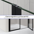 LIMA - Frontal de duche em vidro temperado transparente de 6 mm, portas batentes e perfis pretos