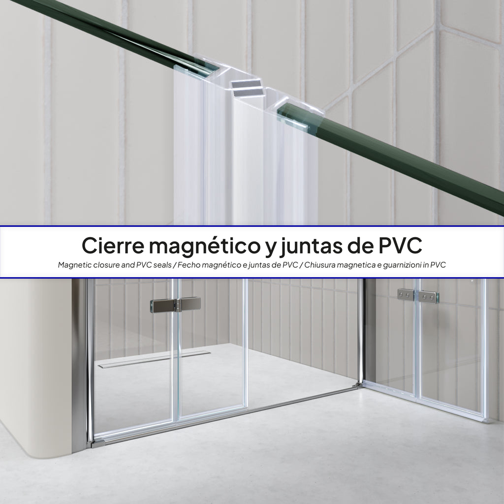 LENA - Frontal de duche com portas dobráveis em vidro temperado