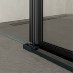 CELINE - Cabine de duche de canto com portas articuladas em vidro temperado e perfis pretos