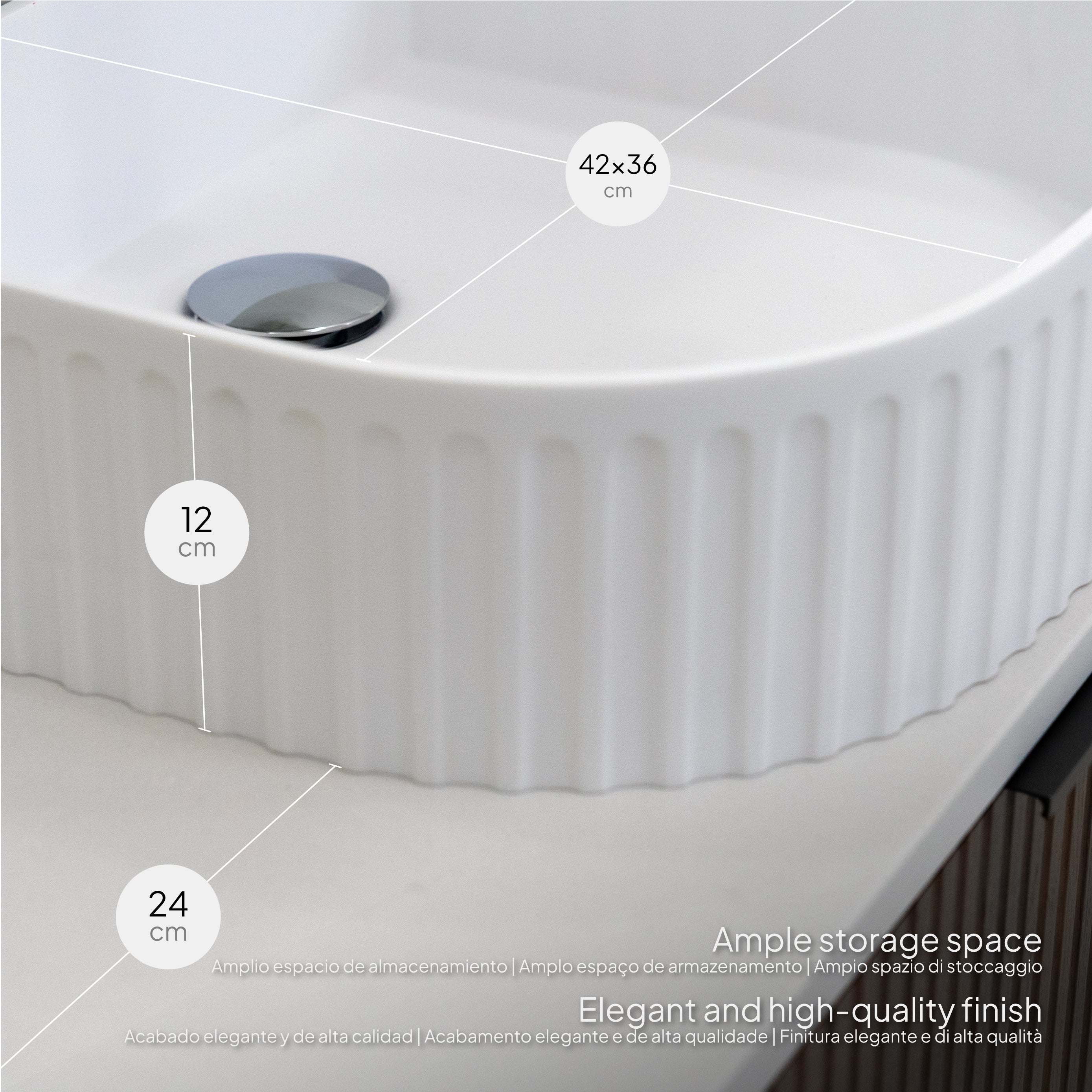 Maia – Móvel de Lavatório Suspenso com Gavetas Soft-Close | 90 cm | Branco Acanalado