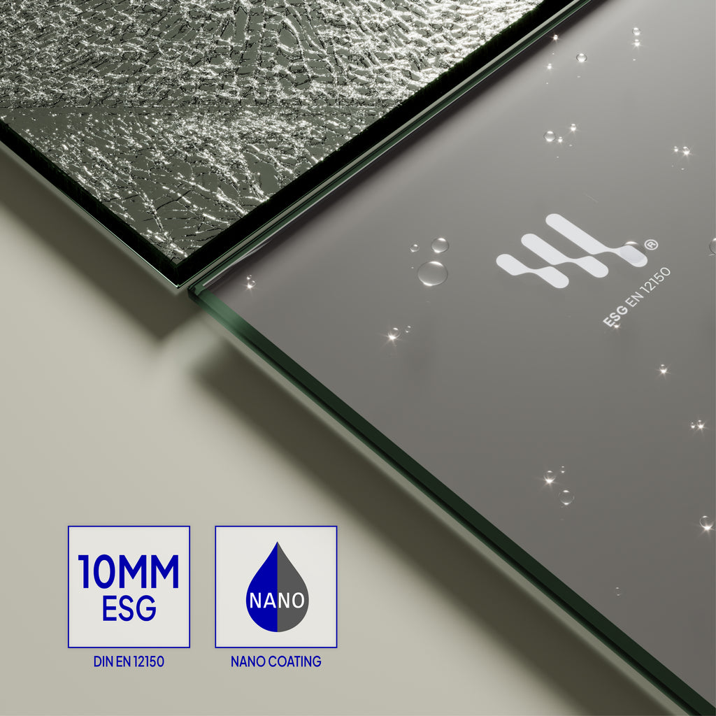 OLIVIA - Painel de Duche Walk-In em Vidro Escuro 10mm com Perfil e Barra Estabilizadora Preto