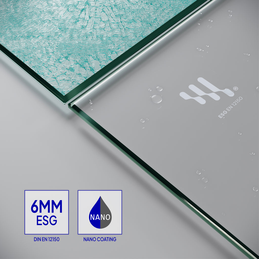 EMMA - Cabine de Duche (70-120 cm x 180-190 cm) com Vidro Transparente 6mm - Entrada de Canto, Portas articuladas e Perfis em Inox