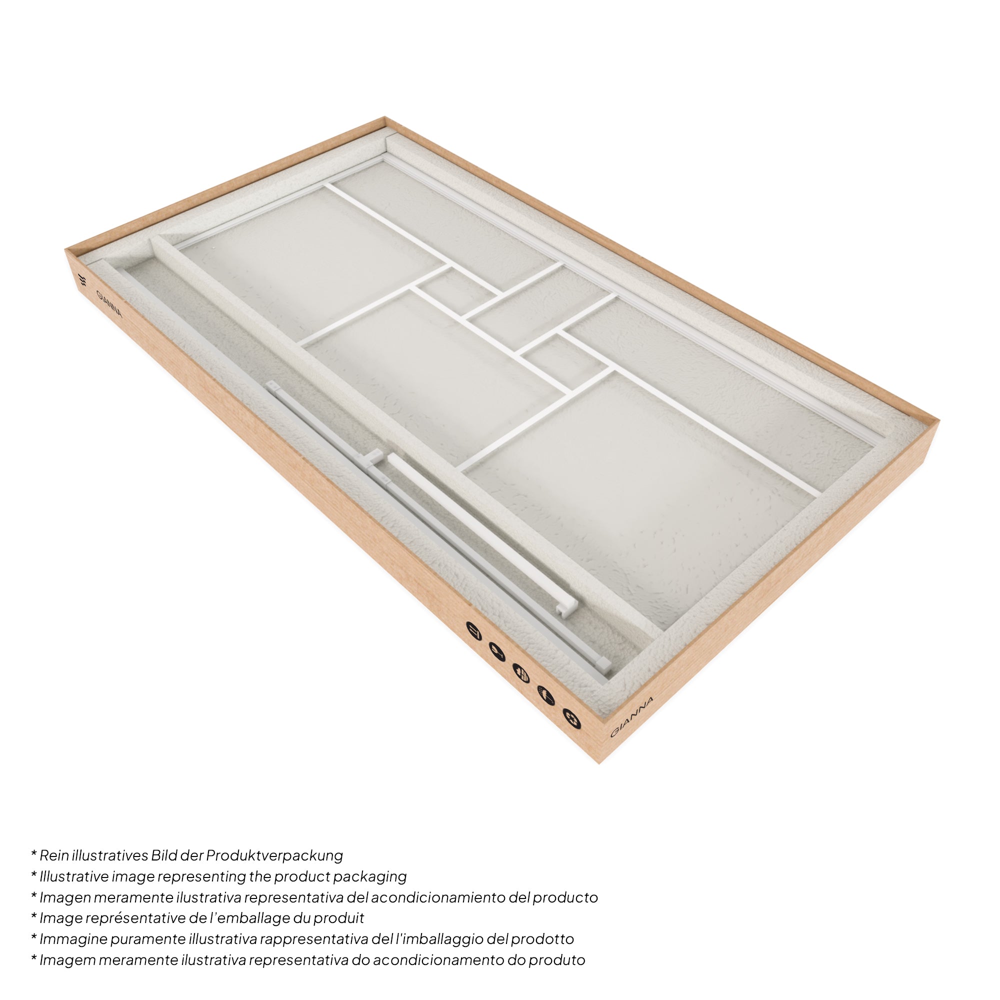 GIANNA – Painel de Duche Walk-In com 2 Painéis em Vidro Temperado c/ Blocos e Perfil Branco com Barra Estabilizadora