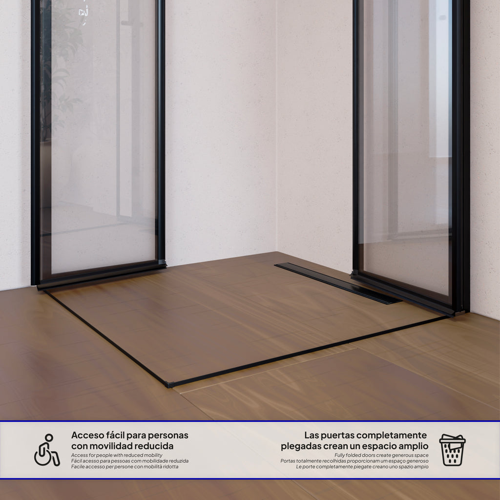 ALINA - Cabine de duche de entrada de canto com portas dobráveis em vidro temperado e perfis pretos