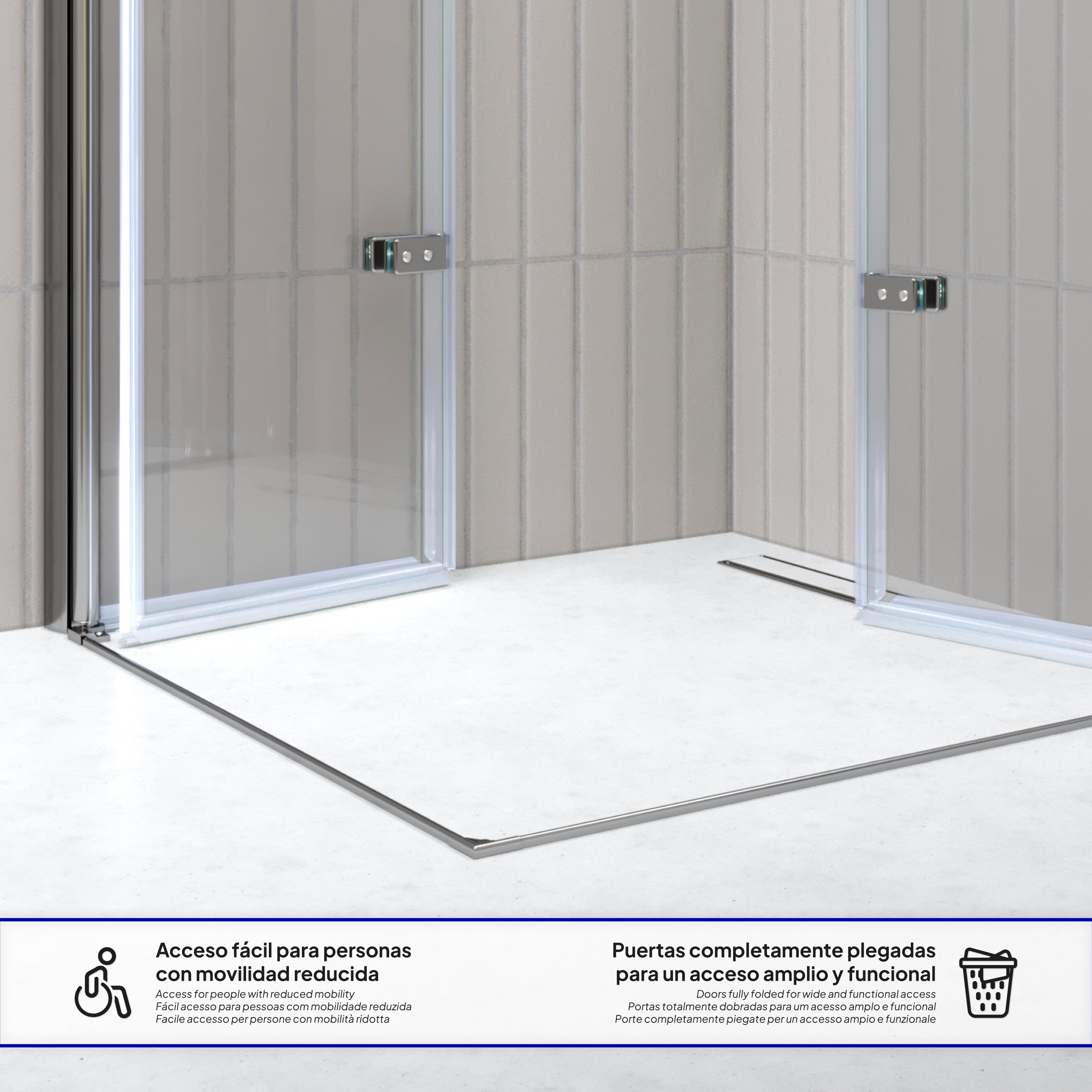 EMMA - Cabine de Duche (70-120 cm x 180-190 cm) com Vidro Transparente 6mm - Entrada de Canto, Portas articuladas e Perfis em Inox