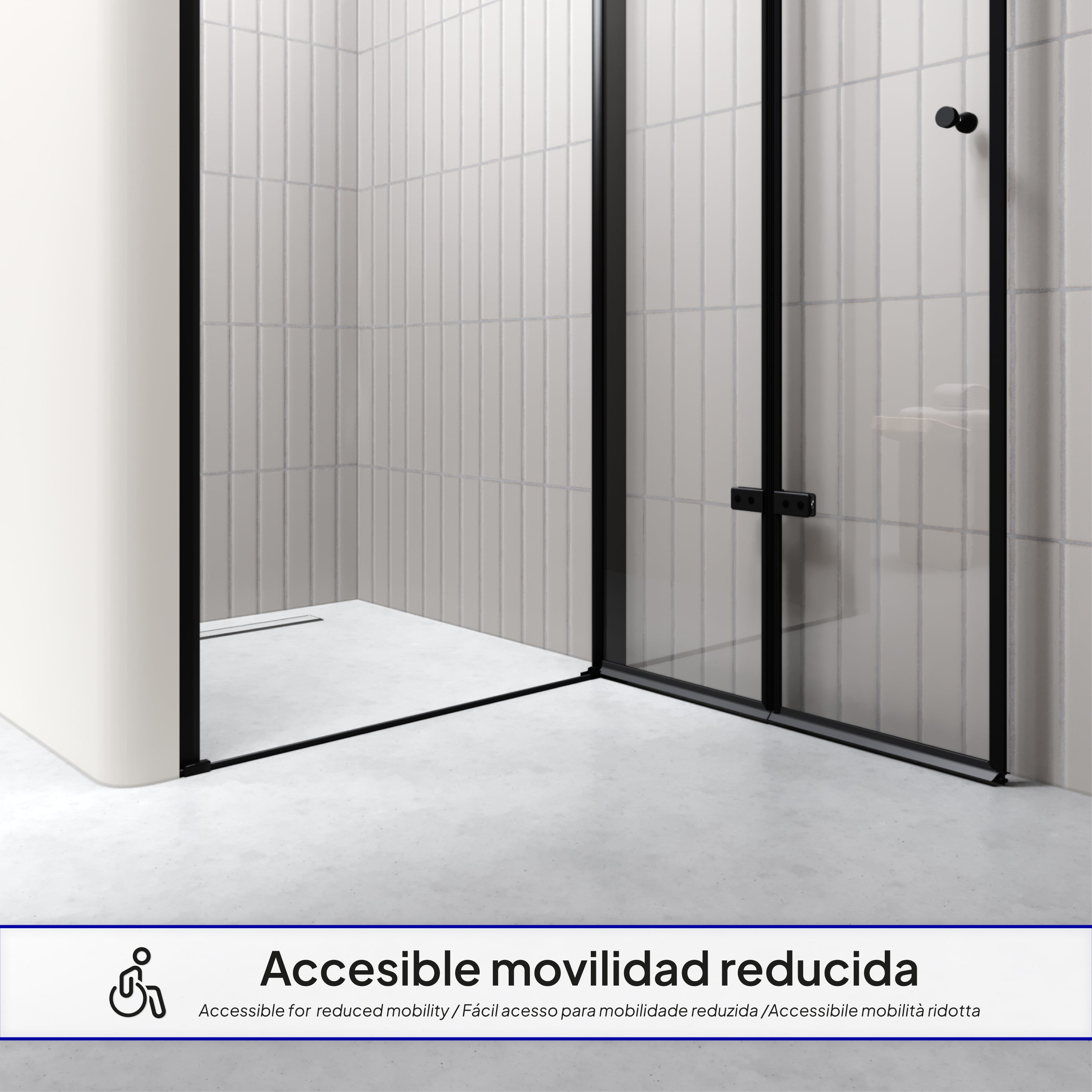 MILA - Porta dobrável em vidro temperado de 6mm com perfis pretos - Vários Tamanhos