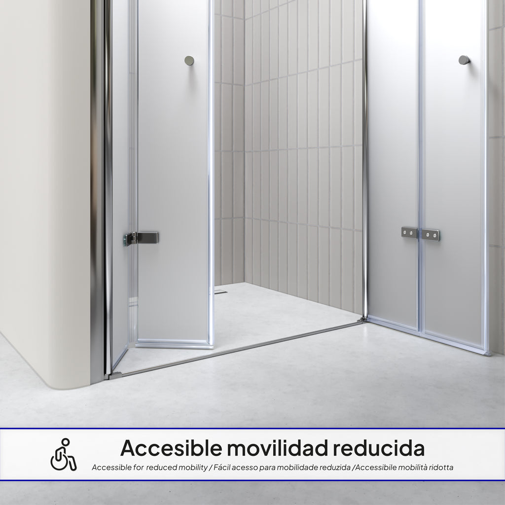 LENA - Frontal de duche com portas dobráveis em vidro temperado fosco