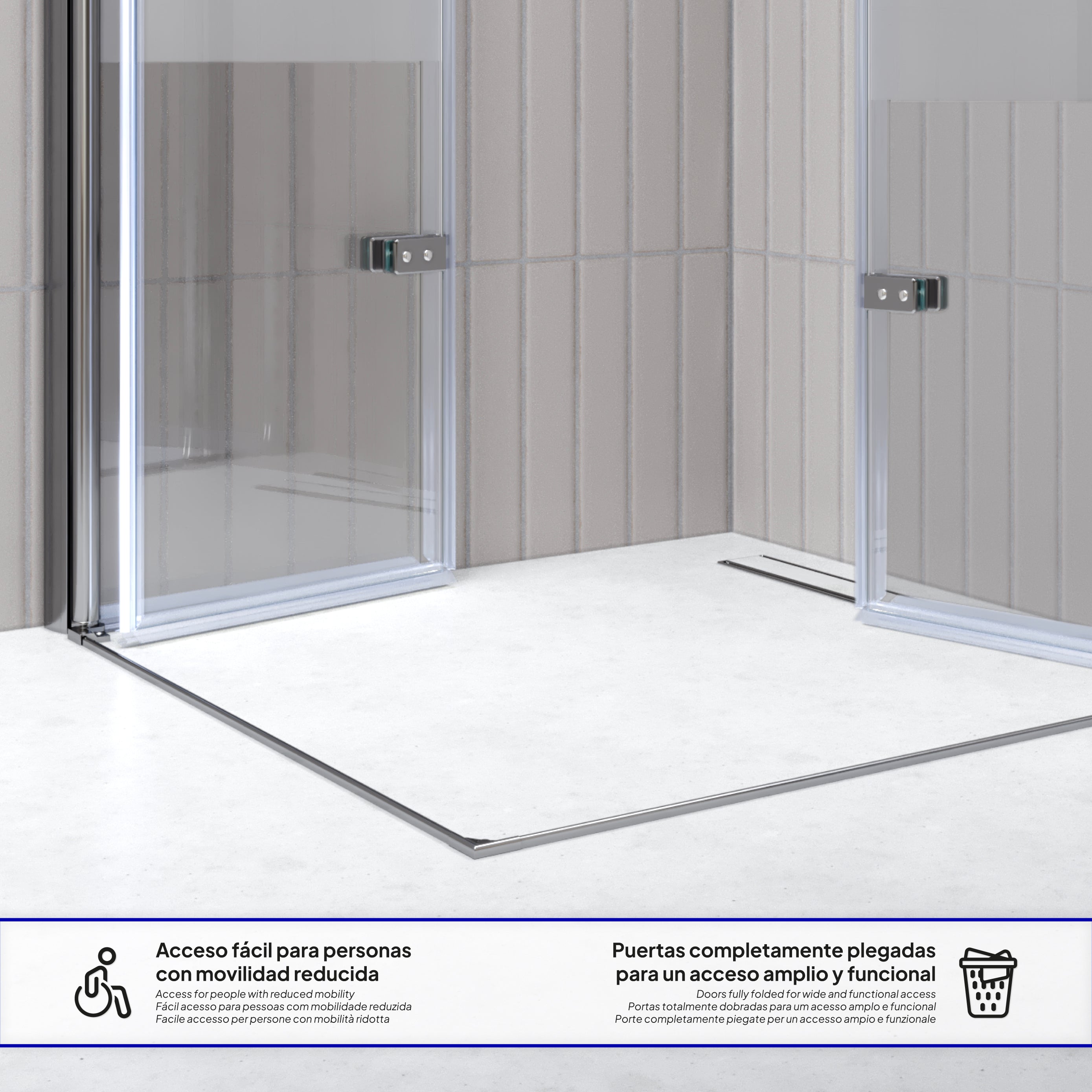 EMMA - Cabine de Duche (70-120 cm x 180-190 cm) com Vidro Meio Fosco 6mm - Entrada de Canto, Portas articuladas e Perfis em Inox