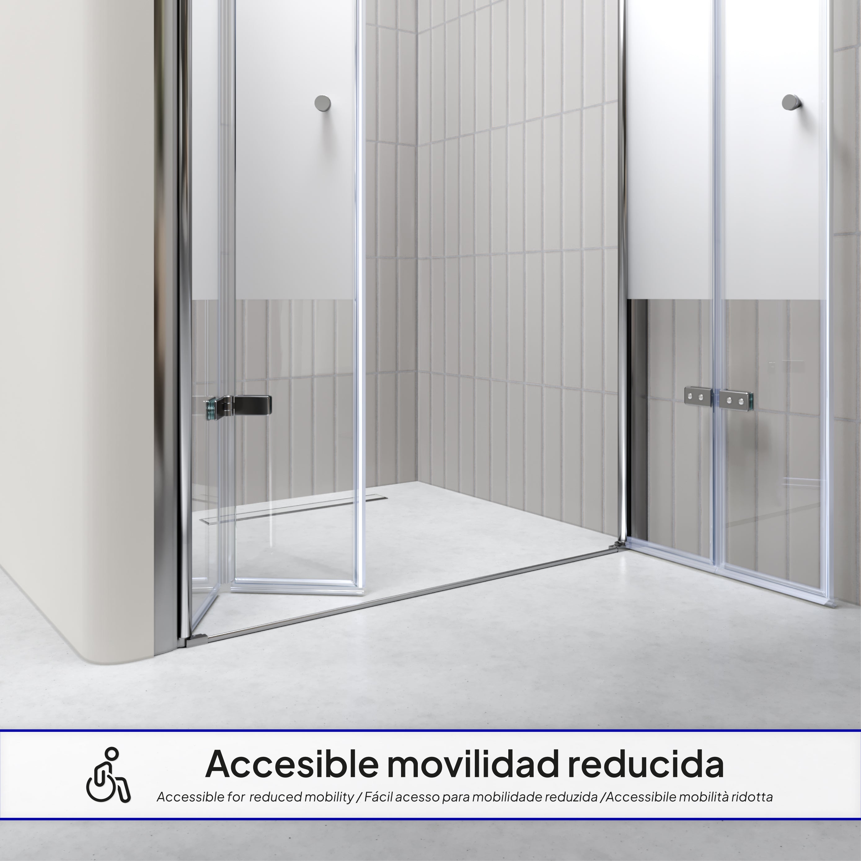 LENA - Frontal de duche com portas dobráveis em vidro temperado meio fosco