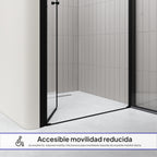 LIMA - Frontal de duche em vidro temperado transparente de 6 mm, portas batentes e perfis pretos