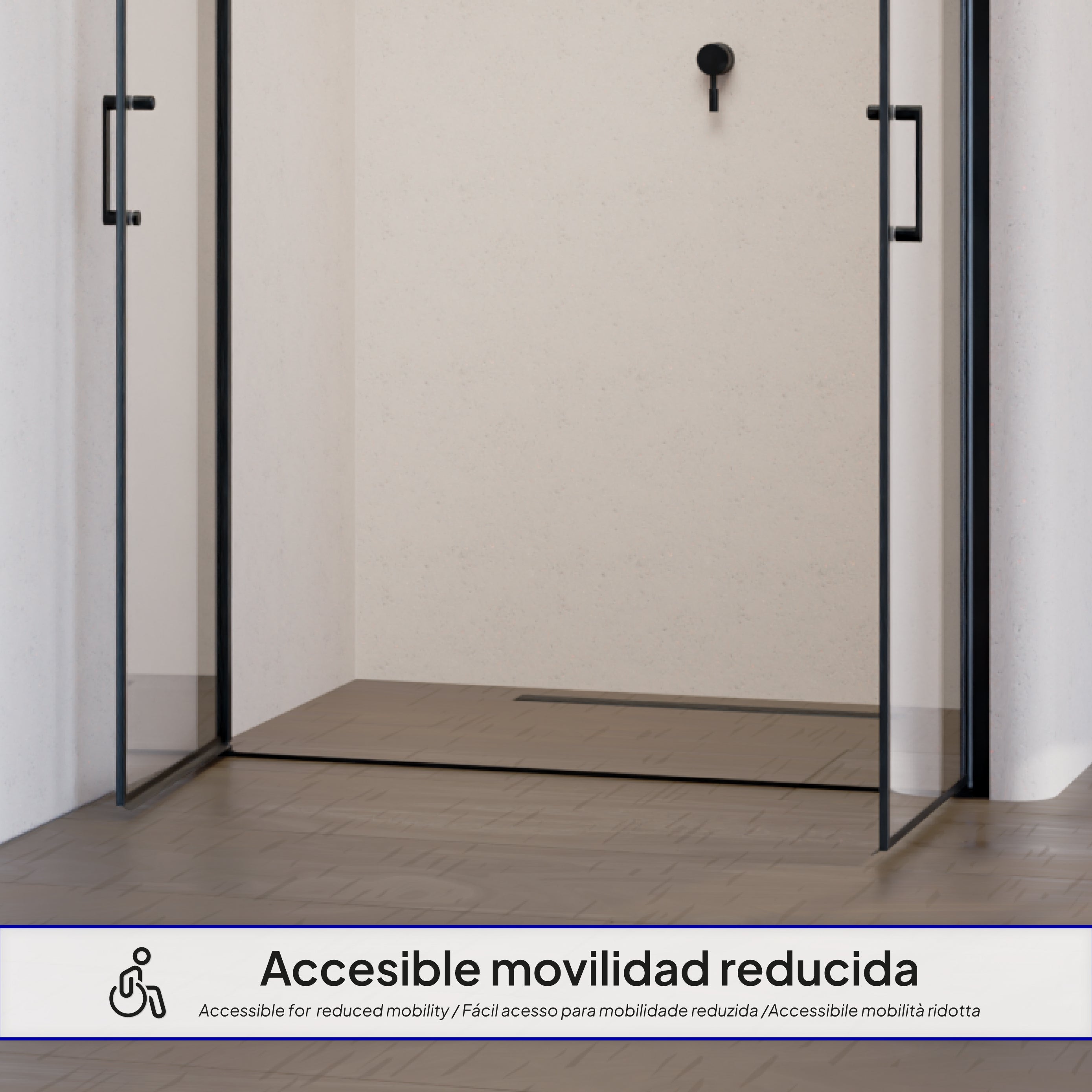 STELLA - Porta de duche com portas batentes em vidro temperado e perfis pretos