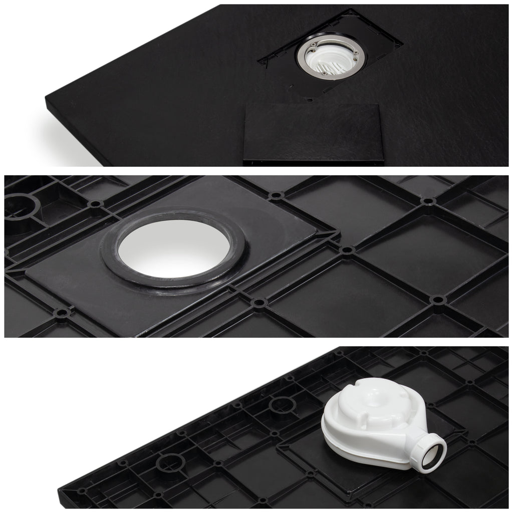 BOREAL - Base de duche preta antiderrapante, resistente, duradoura e fácil de limpar - Inc. sifão